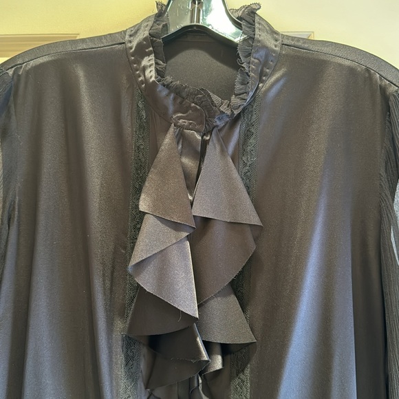Signature Saks Fifth Ave black silk ruffle neck blouse - Picture 6 of 14